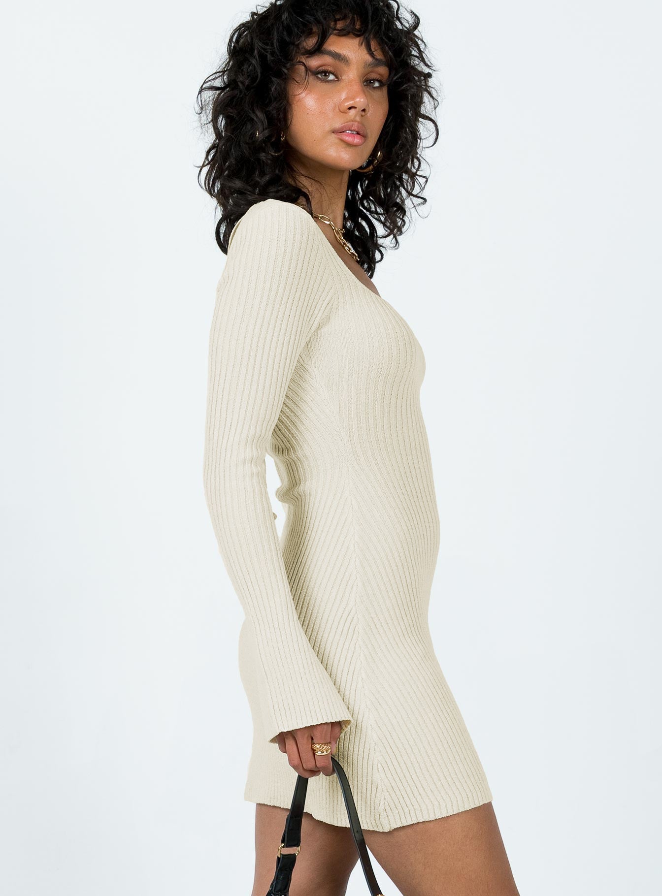 Brownhall Long Sleeve Mini Dress Beige | Princess Polly
