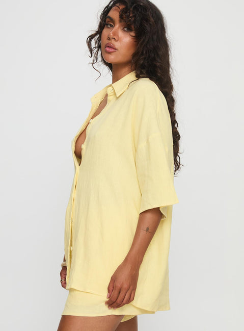 Peni Linen Button Down Top Yellow