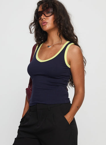 Elionne V Neck Contrast Top Navy / Yellow