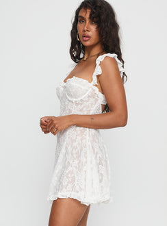 Mariea Lace Frill Mini Dress White