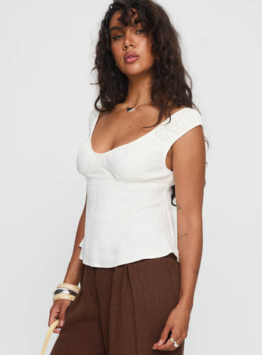 With Pleasure Puff Sleeve Linen Blouse Top White
