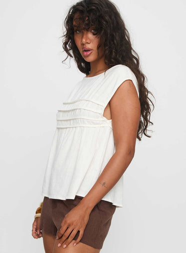 Alorie Textured Linen Blouse Top White