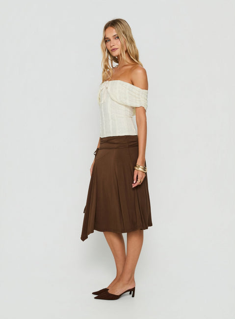 Joaney Tie Side Jersey Midi Skirt Chocolate