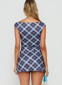 Cheirosa Off Shoulder Playsuit Blue Check