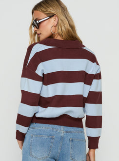 Novara Knit Cropped Rugby Jersey Blue / Burgundy Stripe