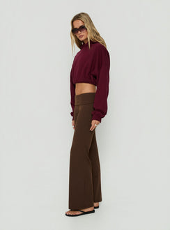 Highlighting the Daily Define Foldover Waist Pants Brown womens-regular-pants with high-rise side view of model wearing Princess Polly