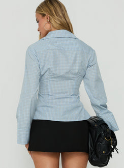 Keiraa Cross Front Long Sleeve Shirt Blue Check