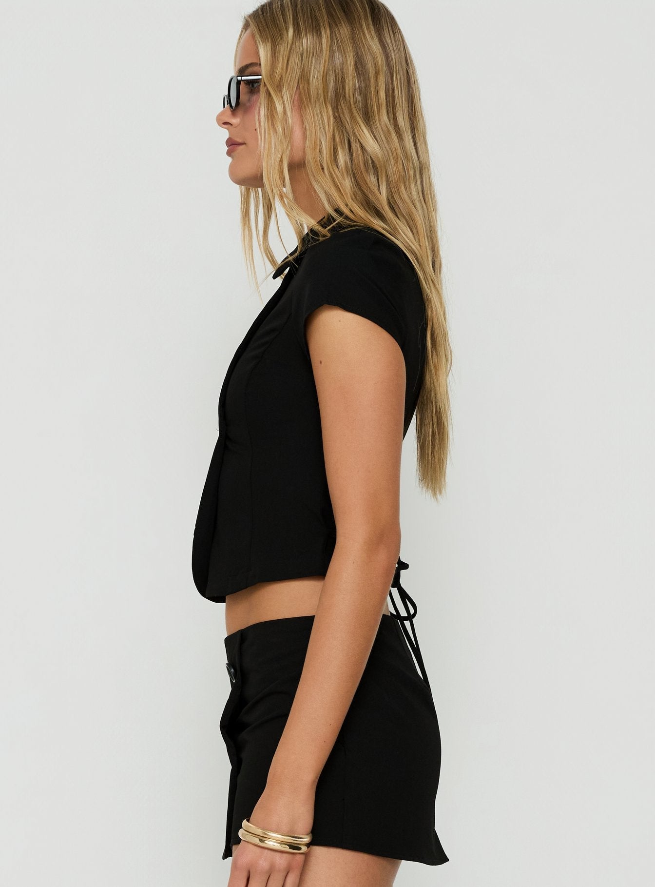 Juliettah Double Breasted Collared Top Black