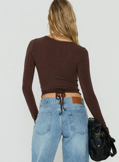 Denni Long Sleeve Wrap Top Chocolate