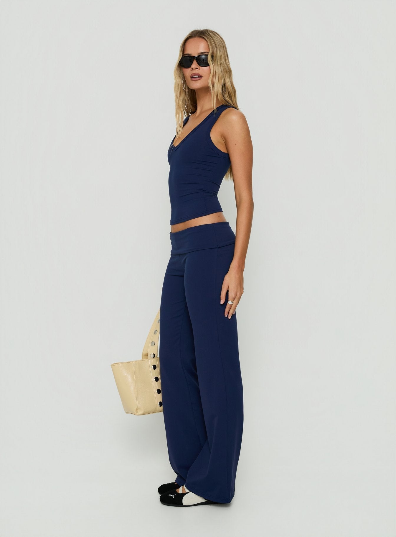 Daily Define Foldover Waist Pants Navy