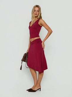 Phoebella Asymmetrical Midi Skirt Burgundy