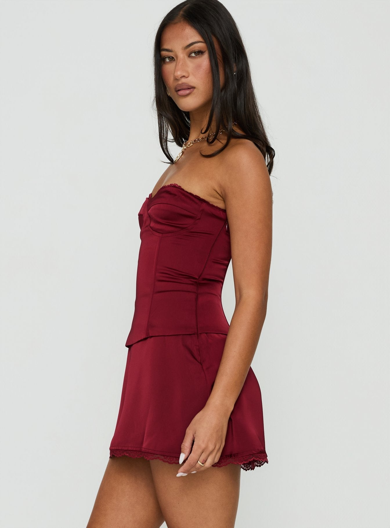Jazzy Strapless Corset Playsuit Burgundy