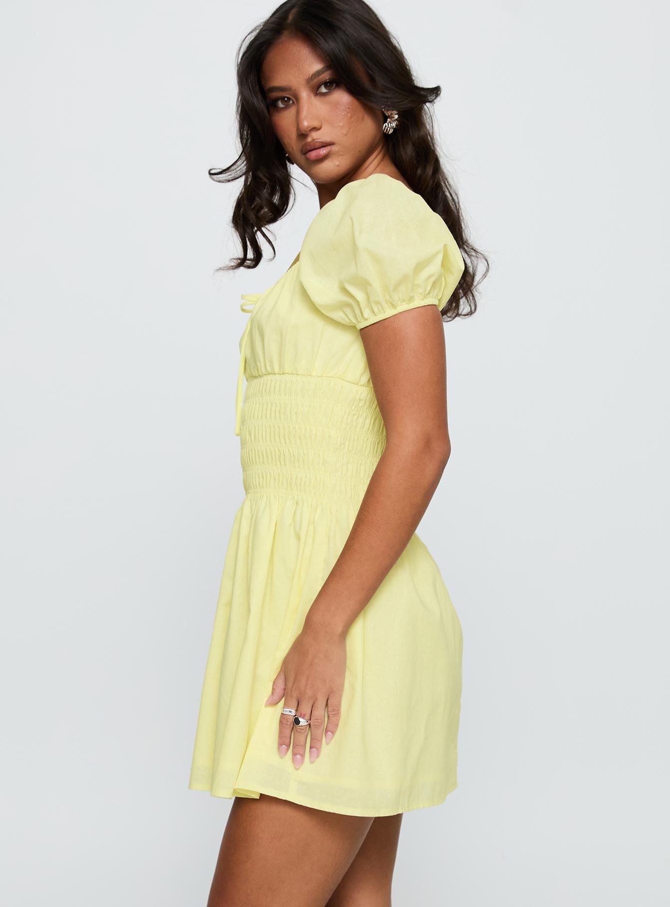 Ricotta Shirred Mini Dress Lemon