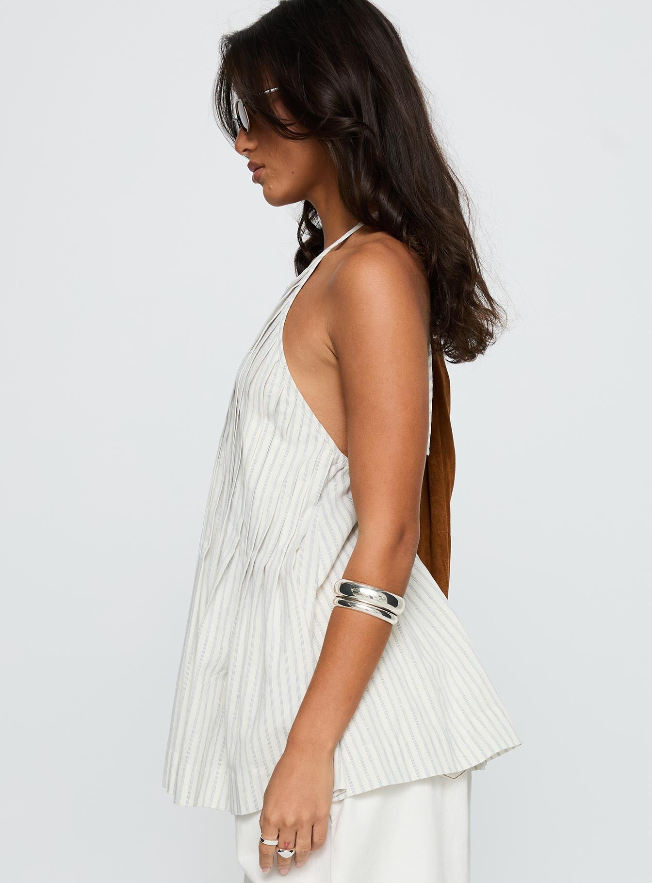 Invitation Only Low Back Top Blue Stripe