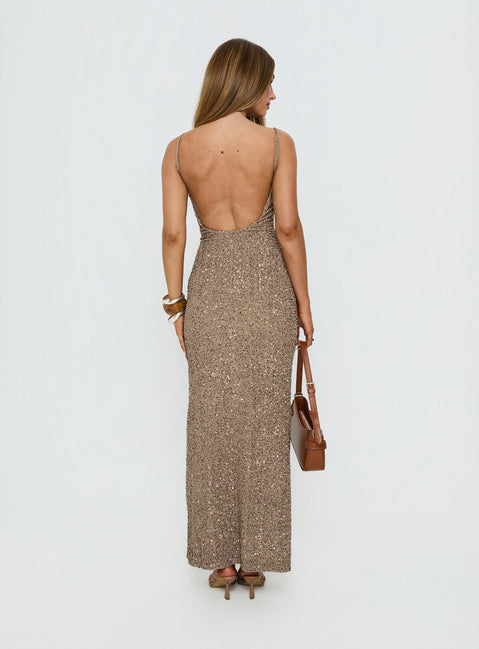 Knox Maxi Dress Brown Sequin