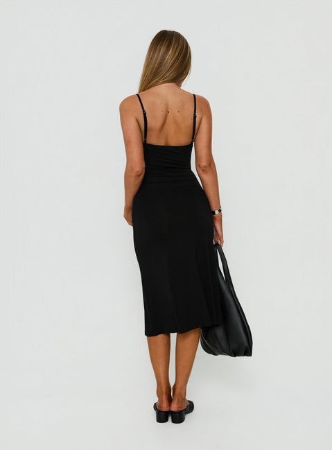 Evendra V Neck Cutout Midi Dress Black