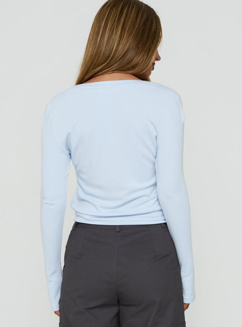 Rommey Long Sleeve Plunge Top Blue
