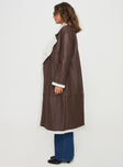 Longline coat Lapel collar, long sleeves, shearling cuffs & detail, single button fastening at cuff, twin hip pockets, double-breasted front  Non-stretch, shearling-like material lined