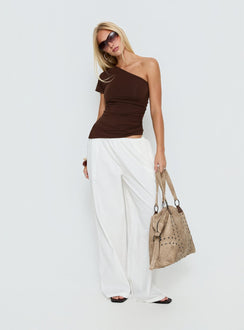 Showcasing Lunea Concealed Waistband Pants White Tall in womens-regular-pants with high-rise front view of model wearing