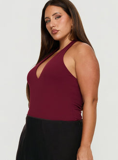 Someone New Halter Bodysuit Burgundy Curve