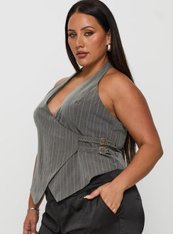 Calexico Buckle Halter Top Grey Pinstripe Curve