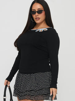 Double Back Floral Cut Out Long Sleeve Top Black Curve