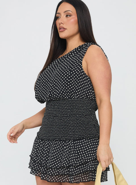 Ready To Party Off Shoulder Top Black Polka Curve