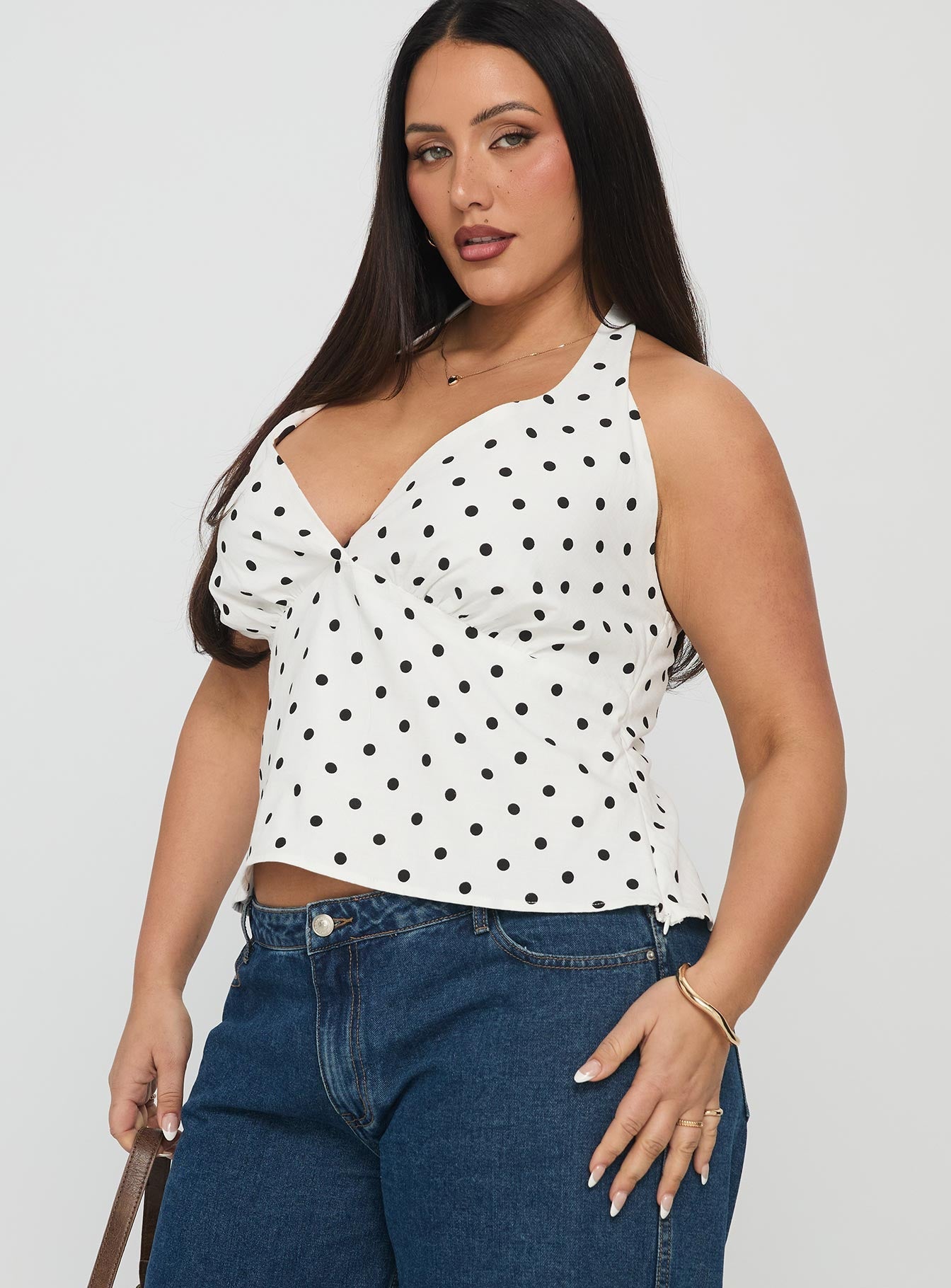 Alter Of Love Halter Top White / Polka Dot Curve