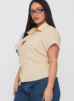 Lift Off Button Up Top Cream / Navy Stripe Curve