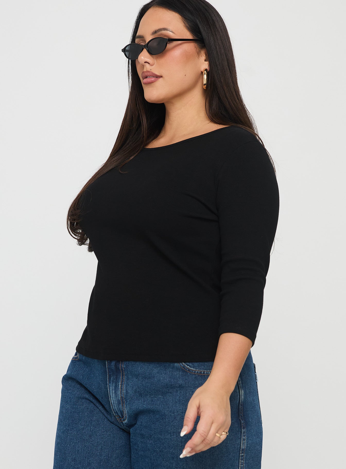 Elaia 3/4 Sleeve Top Black Curve