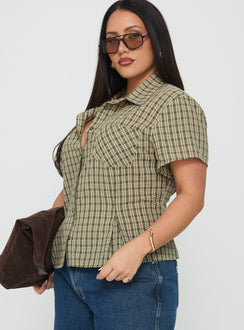 Alma Mater Top Green Check Curve