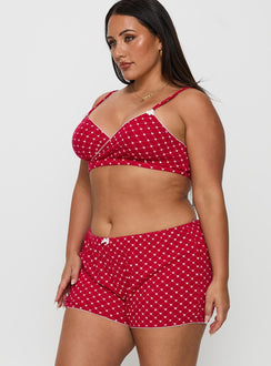 Slow Start Pointelle Sleep Short Red Curve