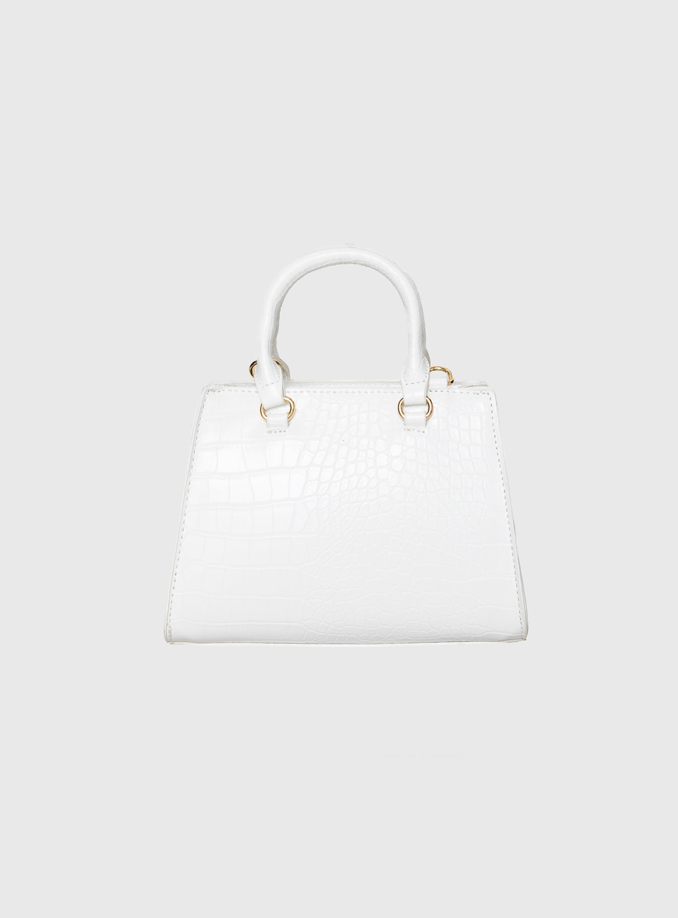 Crossbody Bag  Faux croc leather exterior, fixed handles, gold-toned hardware, one pocket exterior and one pocket interior, extra long adjustable strap-detachable Zip fastenings