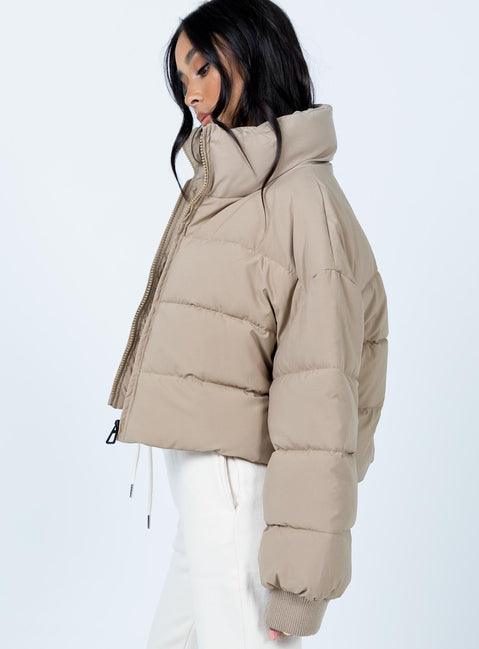 Puffer jacket Oversized fit Zip front fastening High neckline Relaxed sleeves with elasticated cuffs Single internal pocket Fully lined