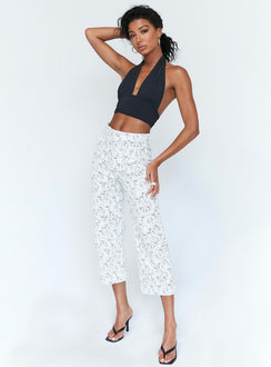 front view of model wearing Princess Polly Nelly Wide Leg Face Print Pants White 