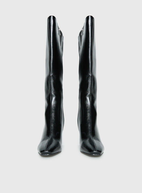 Sawyer Knee High Boots Black Crinkle
