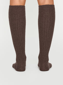 Boderline High Knee Ribbed Socks Chocolate