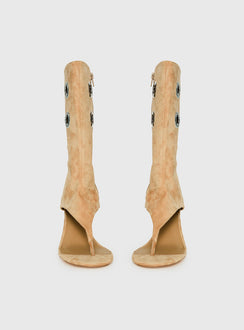 Situationship Eyelet Open Toe Heels Tan