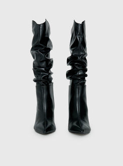 Pop Style Scrunched Pointed Toe Boots Black