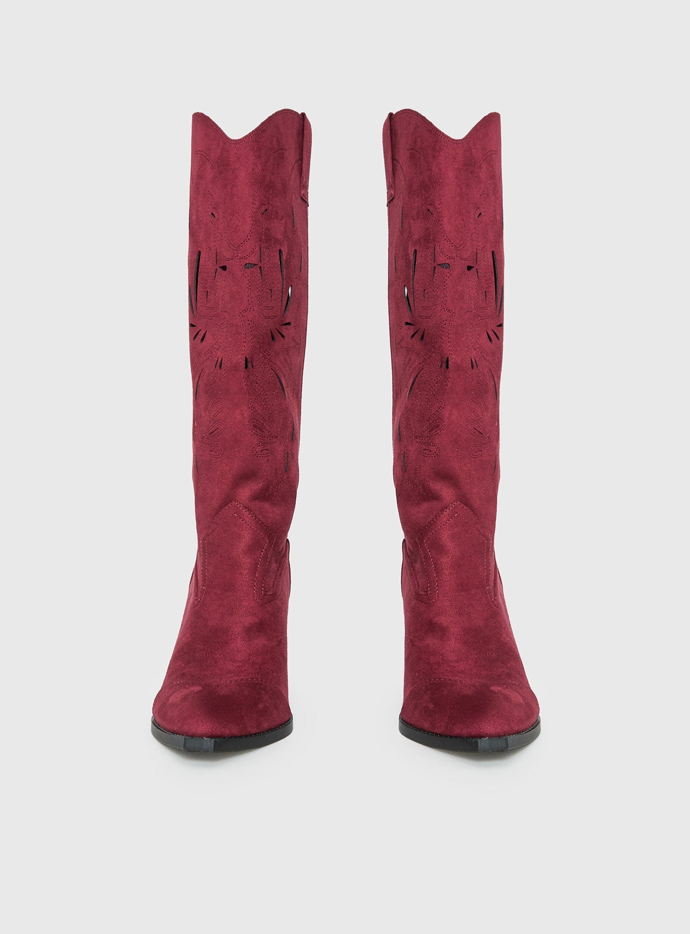Ronso Faux Suede Cowboy Boots Burgundy