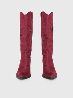 Ronso Faux Suede Cowboy Boots Burgundy