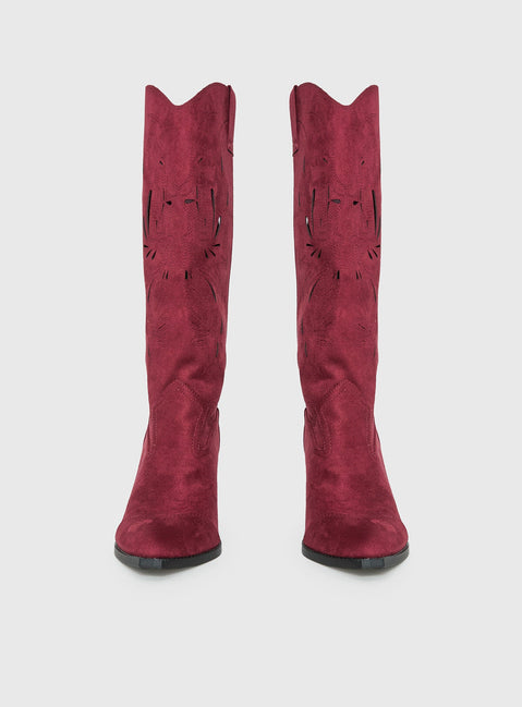 Ronso Faux Suede Cowboy Boots Burgundy