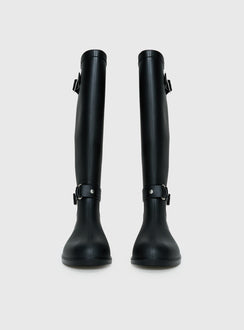 Elvera Buckle Detail Rubber Gumboots Black