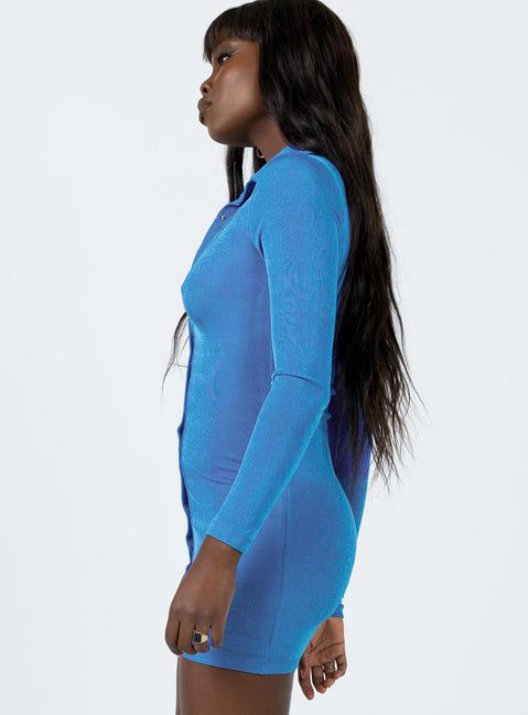 product Princess Polly Asymmetric Neckline  Elody Long Sleeve Mini Dress Blue