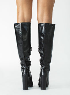 Billini Milla Croc Knee High Boots Black