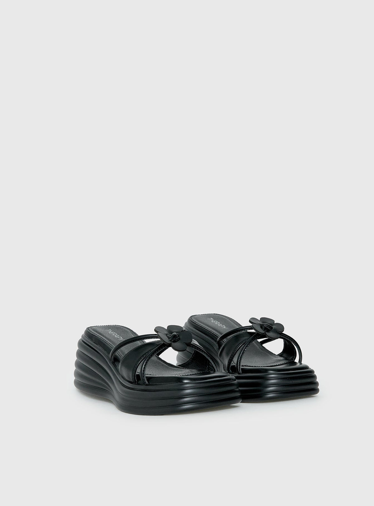 Therapy Flaunt Platform Flower Detail Sandals Black