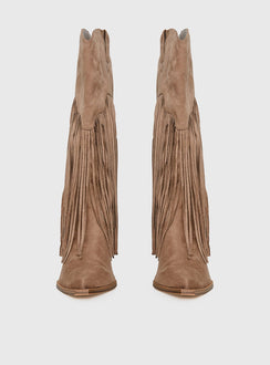 Like An Angel Faux Suede Tassel Knee High Boots Tan