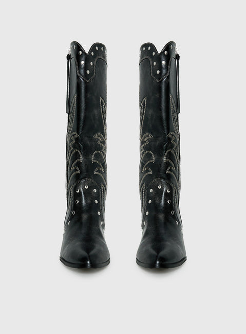 Austin Distressed Cowboy Boots Black