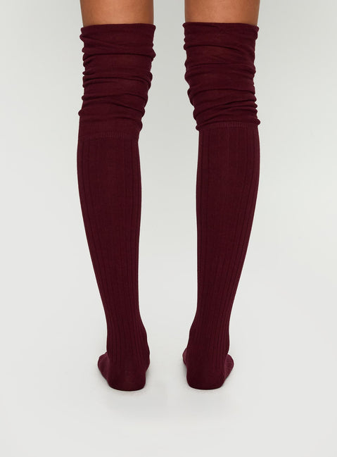 Hollen Knee High Socks Burgundy