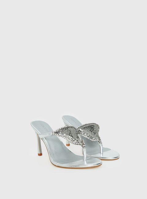 Miss You More Glitter Mesh Heels Silver